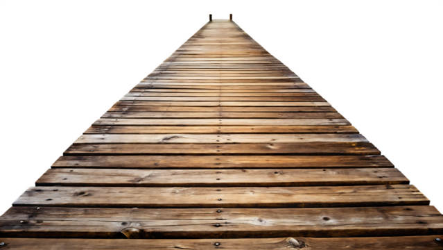 Rustic wooden dock path isolated on a white background, png, ai