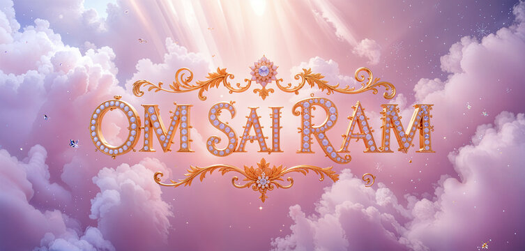 Om Sai Ram - Sai Baba 3d Logo - Diamonds Flowers Glow Rays
