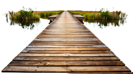 Obraz premium Rustic wooden dock path isolated on a white background, png, ai