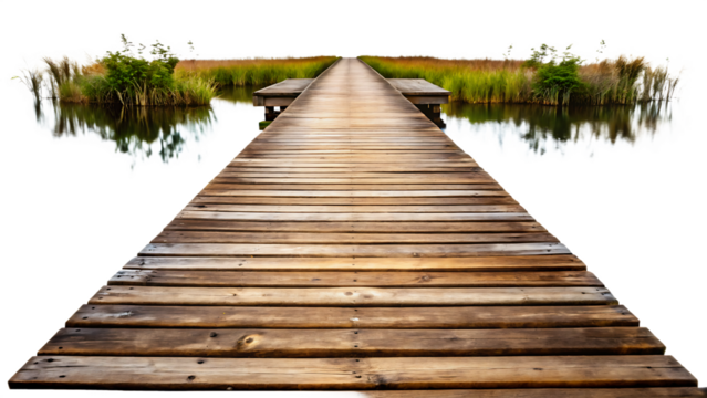 Rustic wooden dock path isolated on a white background, png, ai