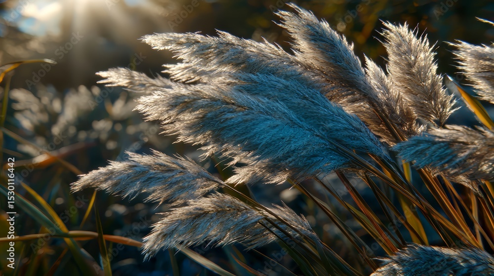 Poster field of grass with a sun shining on it. the grass is dry and brown. the sun is shining brightly on 