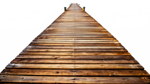 Rustic wooden dock path isolated on a white background, png, ai