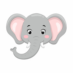 Fototapeta premium Adorable cartoon elephant head illustration on white background with cute expression