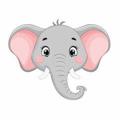 Naklejka premium Adorable cartoon illustration of a cute elephant head with big eyes and pink ears