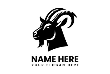 Black silhouette vector logo of a powerful goat head with prominent curved horns representing farm strength