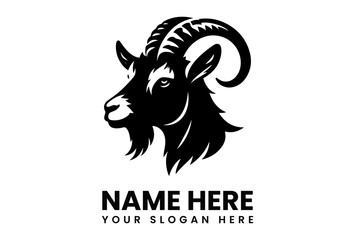 Black silhouette vector logo of a powerful goat head with prominent curved horns representing farm strength