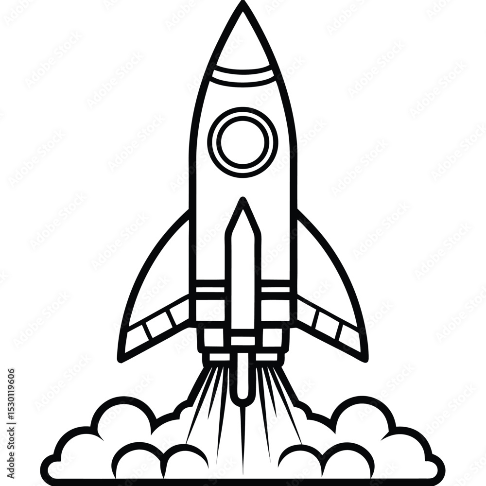 Poster flat rocket launch icon simple spacecraft design isolated on white background