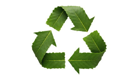 Eco-conscious design A prominent recycle logo composed of detailed green leaves. The texture of the leaves is visible, creating a natural and organic feel.