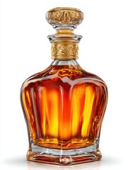 Ornate Gold and Crystal Decanter with Amber Liquid