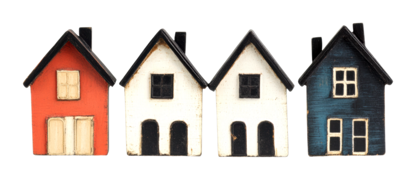Charming miniature houses display home decor indoor colorful whimsical isolated on transparent background