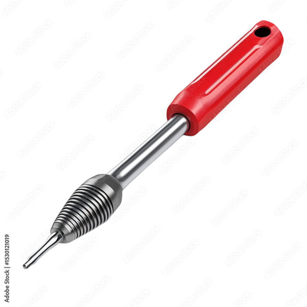 Poster red handled metal tool with threaded tip isolated on white background