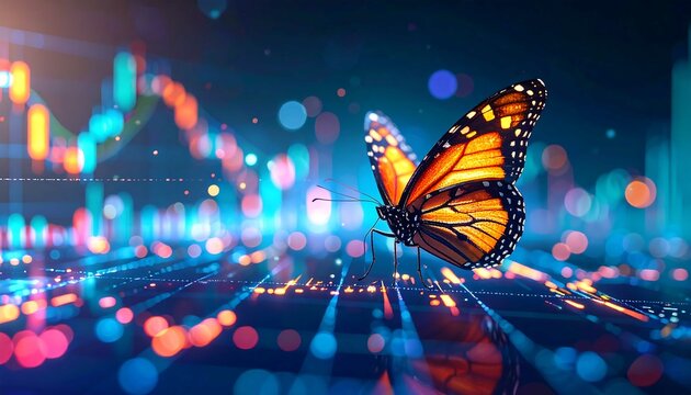 A butterfly dancing among drifting data and stock market illusions