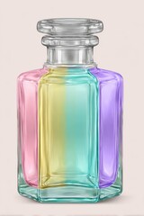 Pastel Perfume Bottle Pink, Yellow, and Purple Liquid in Faceted Glass Container