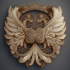 A medallion with wings, a golden cameo. A sketch of a piece of jewelry.