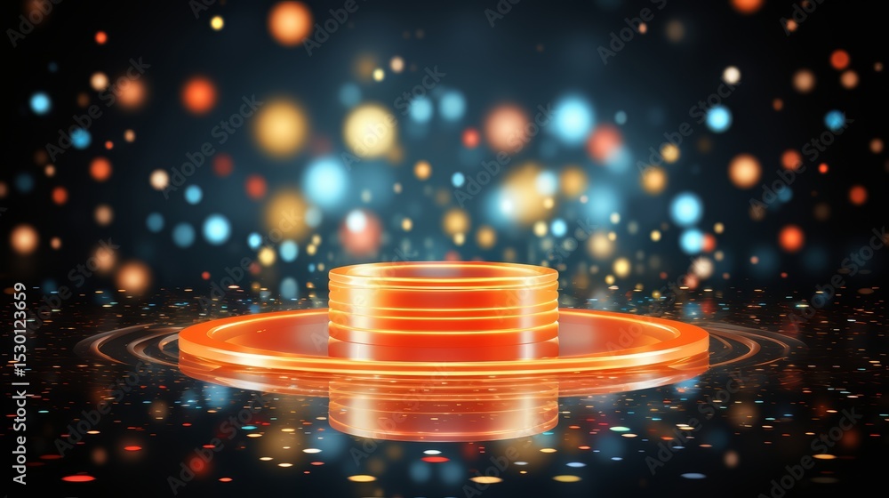 Aufkleber large orange pedestal is surrounded by a sea of colorful, sparkling lights. the scene is set in a da