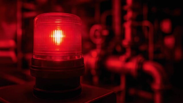 Red warning light signals alert in oil and gas industry maintenance service ensuring safety and prompt response to critical operational issues