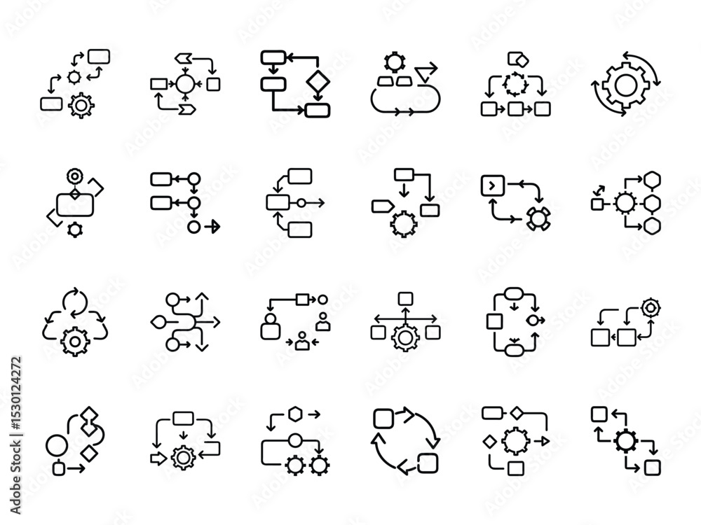 Aufkleber vector collection of process flowcharts and diagrams in minimalist black line art