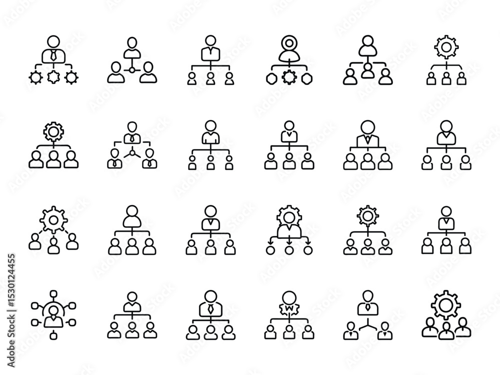 Poster line art collection of organization charts and hierarchical structure icons