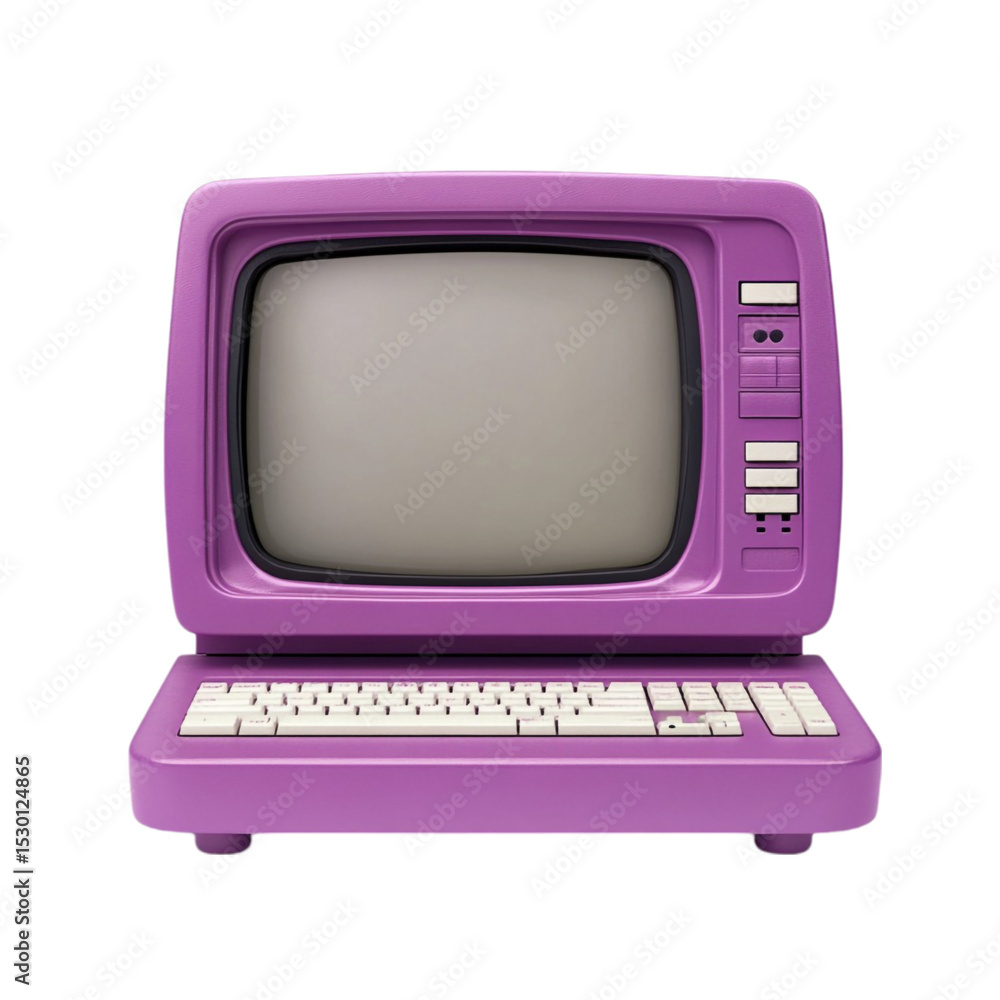 Poster retro purple computer with crt monitor and integrated keyboard nostalgic technology design