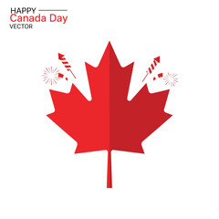 Minimalist Canada Day Celebration with Maple Leaf & Fireworks