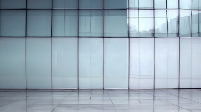 Large, empty room with a lot of windows. The windows are all clear and reflect the light from the outside. The room is very open and airy, with a lot of natural light coming in