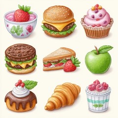 Pixel Art Food Illustration  A Colorful Collection of Sweet and Savory Treats