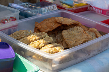 Assortment of Indonesian Fried Snacks at a Street Food Stall