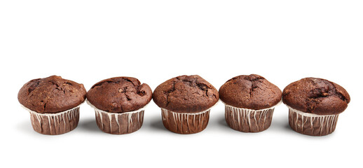 Tasty chocolate cupcakes isolated on white background