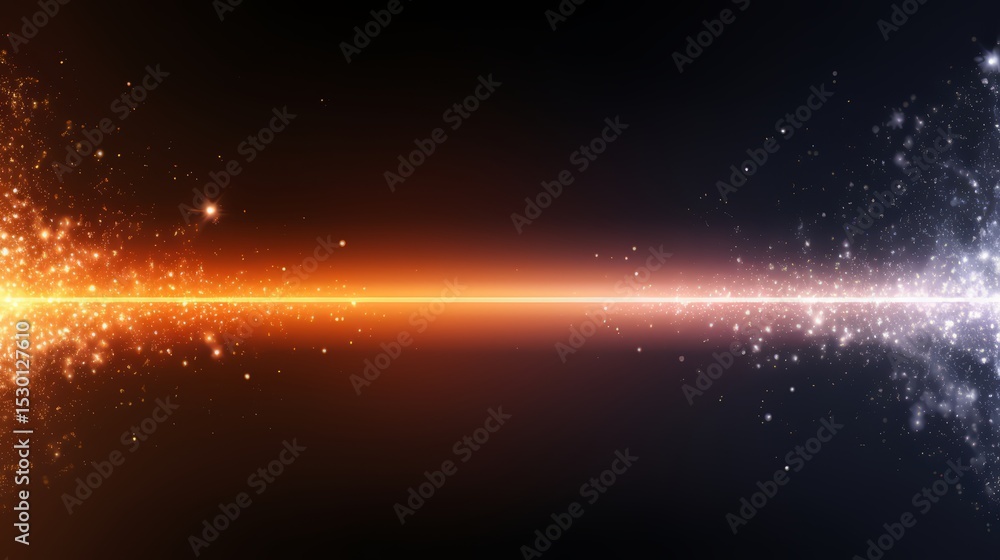 Poster long line of bright orange and blue lights with a dark background. the lights are scattered all over