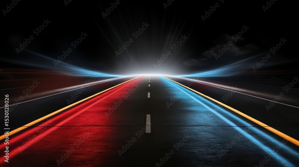 Aufkleber long road with a bright light shining down on it. the road is empty and the light is creating a sens