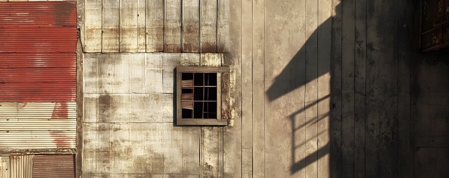 Rustic wall with a small window and shadows.