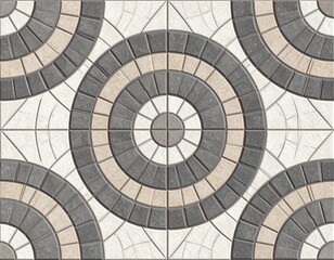 Fototapeta premium アンティーク風サークル石タイル床｜Antique Circle Stone Tile Flooring