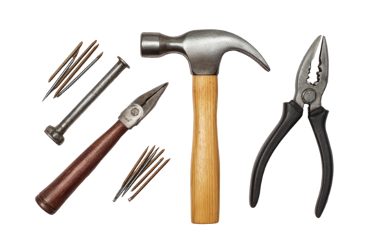 Assorted nails with hammer & pliers