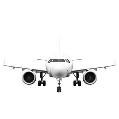 Fototapeta premium White airplane front view powerful engines ready for takeoff air travel transportation journey flight