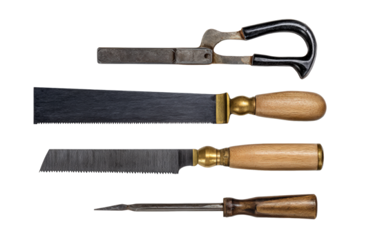 Handsaw, square & wood chisel