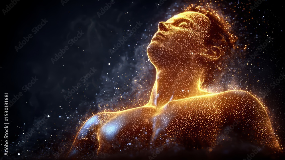Poster man's face is made of gold and is surrounded by a cloud of smoke. concept of mystery and wonder, as 