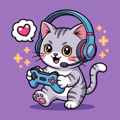 Happy Cat Gamer Streaming with Headset