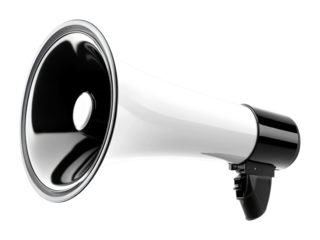 Announcing change with a megaphone outdoor rally promotional content urban setting ground isolated on transparent background