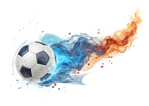 Fiery soccer ball action shot isolated on a white background ai generated png