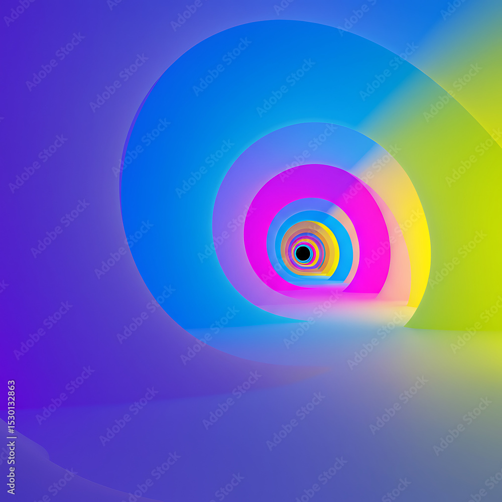 Poster an abstract journey through a vibrant, colorful spiral tunnel with a hypnotic effect. a futuristic a