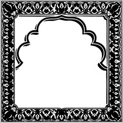 Ornate rectangular frame with intricate black floral and geometric patterns on a white background. The vintage-style border features decorative symmetry, ideal for certificates, labels, or invitations