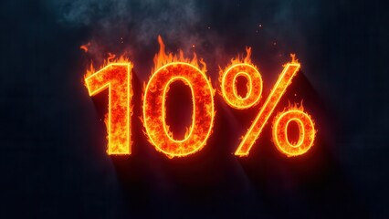 Bright flames envelop the bold numeral representing ten percent creating a fiery effect. The vibrant colors pop against a dark backdrop drawing attention with intensity and energy.