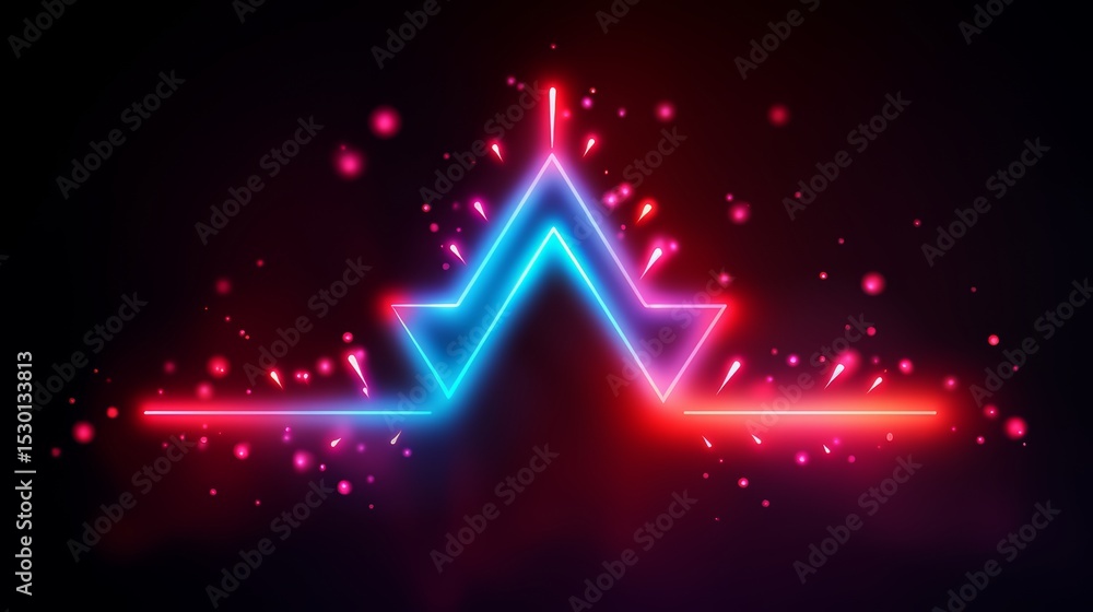 Poster neon sign with a red and blue star. the sign is lit up and has a glowing effect