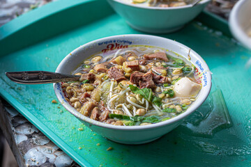 Close up of Traditional Indonesian Beef Soto Soup