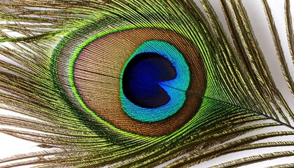 Naklejka premium Peacock feather closeup with white background.