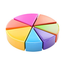 Obraz premium Colorful 3D pie chart showing data segments in various bright hues