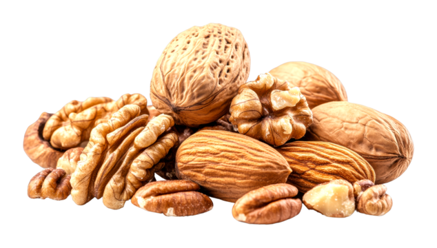 Nut variety display natural setting food healthy lifestyle concept isolated on transparent background