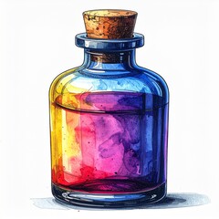 Colorful Glass Bottle with Cork and Vibrant Liquid