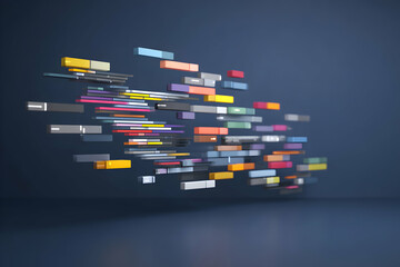 Abstract Composition Of Floating Colorful Rectangular Blocks On Dark Blue Background