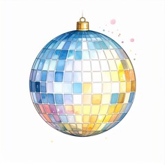 Watercolor Disco Ball Christmas Ornament Illustration